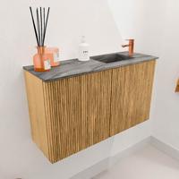 Toiletmeubel Mondiaz Joya Dlux | 70 cm | Meubelkleur Oak | Faye wastafel Sombra Wasbak Rechts | 1 kraangat