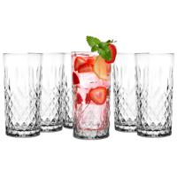 Longdrinkglazen - 6x - Diamond - 300 ml - glas - waterglazen - thumbnail