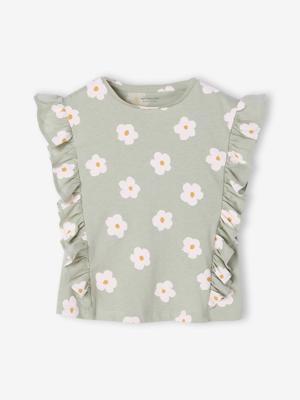 T-shirt met korte mouwen en ruches voor meisjes saliegroen