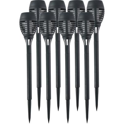 Solar tuinlamp fakkels/toortsen - 8x - met vlam effect - zwart - 48 cm