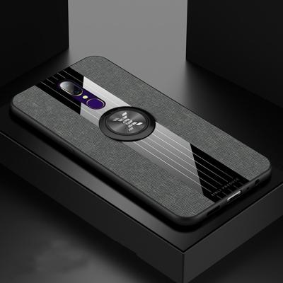 Voor OPPO A9 XINLI stiksels doek Textue schokbestendig TPU beschermhoes met ring houder (grijs)