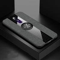 Voor OPPO A9 XINLI stiksels doek Textue schokbestendig TPU beschermhoes met ring houder (grijs)
