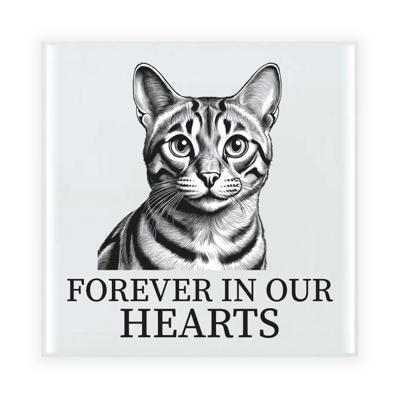Herdenking cadeau tegel kattenliefhebber - Bengaal kat/poes - zwart/wit - keramiek - 15 cm