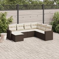 7-delige Loungeset met kussens poly rattan bruin