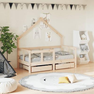 Kinderbedframe met lades 70x140 cm massief grenenhout