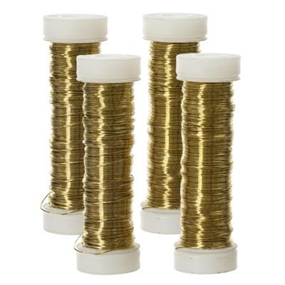 Binddraad/wikkeldraad - 4x rolletjes - goud - 30 m x 0,3 mm - hobbydraad/bloemendraad