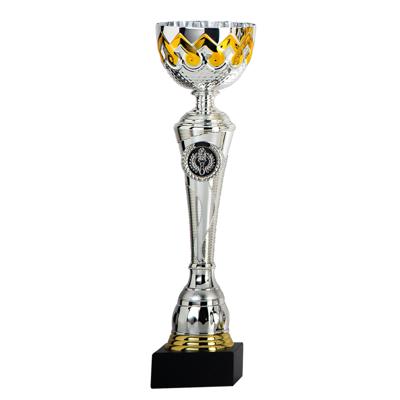 Trofee - 30 x 8 cm - prijs beker cup - zilver/goud - kunststof
