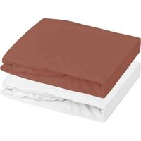 Set van 1 matrasbeschermer + 1 hoeslaken - P'TIT DODO - 70 x 140 cm - Wit / Terracotta