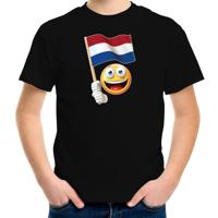 Verkleed Nederland T-shirt voor kinderen - zwart - emoticon met vlag - Koningsdag