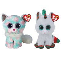 Ty - Knuffel - Beanie Boo's - Opal Cat & Christmas Unicorn - thumbnail