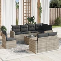 9-delige Loungeset met kussens poly rattan lichtgrijs