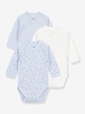 Set van 3 overslag body's met lange mouwen en print PETIT BATEAU lichtblauw
