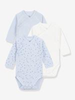 Set van 3 overslag body's met lange mouwen en print PETIT BATEAU lichtblauw