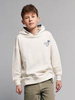 Oversized sweater met capuchon voor jongens met print op de rug ecru