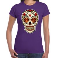 Sugar Skull t-shirt dames - paars - Day of the Dead - punk/rock/tattoo thema