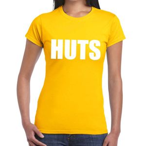 HUTS tekst t-shirt geel dames