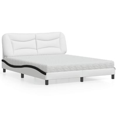 Bed met matras kunstleer wit en zwart 160x200 cm