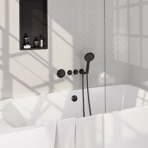 Brauer Black Carving inbouw badkraan met badvulcombinatie en 3 standen handdouche mat zwart
