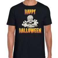 Happy Halloween horror mummie verkleed t-shirt zwart voor heren - thumbnail