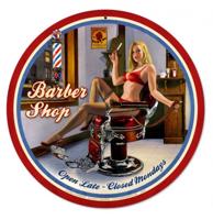 Barber Shop Pin-Up Open Late Zwaar Metalen Bord - Greg Hildebrandt Barber Shop Pin-Up Open Late Zwaar Metalen Bord - Greg Hildebrandt