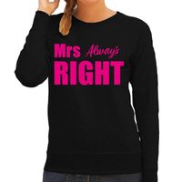 Mrs always right sweater / trui zwart met roze letters dames - thumbnail