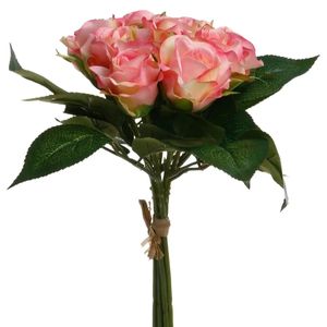 Atmosphera kunstbloemen boeket 9 roze rozen 24 cm   -