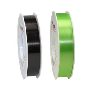 Bellatio decorations 2x rollen satijn cadeaulint/sierlint - 2.5 cm x 91 meter - zwart en groen