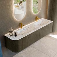 Badmeubel Mondiaz Kurve-Dlux | 175 cm cm | Meubelkleur Shadow | Wastafelkleur Glace | Solid surface | Dubbel / Rechts spoelbak | 2 kraangaten