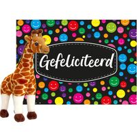 Keel toys - Cadeaukaart Gefeliciteerd met knuffeldier giraffe 30 cm - thumbnail