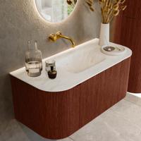 Badmeubel Mondiaz Kurve-Dlux | 100 cm cm | Meubelkleur Ruby | Wastafelkleur Opalo | Solid surface | Wasbak midden spoelbak | Zonder kraangat(en)