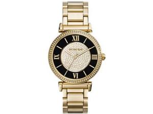 Michael Kors Dameshorloge MK3338 Caitlin Black and Gold Dial Yellow Gold Steel Bracelet Crystal