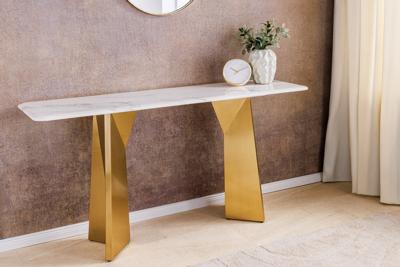 Design wandtafel EXTRAVAGANCIA 140cm wit marmer geborsteld champagne goud metaal - 45936