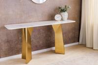 Design wandtafel EXTRAVAGANCIA 140cm wit marmer geborsteld champagne goud metaal - 45936 Design wandtafel EXTRAVAGANCIA 140cm wit marmer geborsteld champagne goud metaal - 45936