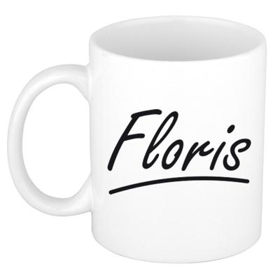 Floris Naam koffiemok - beker - met sierlijke letters - wit - 300 ml - Cadeau - Heren