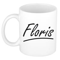 Floris Naam koffiemok - beker - met sierlijke letters - wit - 300 ml - Cadeau - Heren