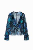 Tulen blouse met ruches - BLUE - XL