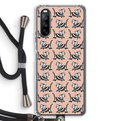 Zwarte poes: Sony Sony Xperia 10 III Transparant Hoesje met koord