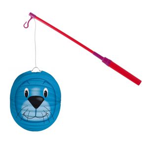 Lampionstokje 40 cm - met zeehond lampion - blauw - D25 cm