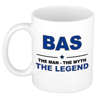 Bas cadeau mok - man myth legend - naam koffiemok / beker - wit en blauw - 300 ml Bas cadeau mok - man myth legend - naam koffiemok / beker - wit en blauw - 300 ml