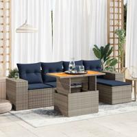 6-delige Loungeset met kussens poly rattan grijs