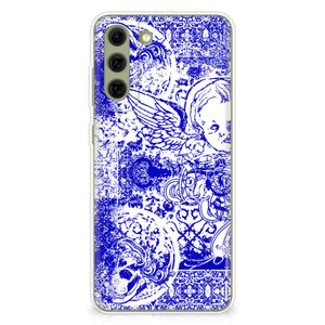 Silicone Back Case Samsung Galaxy S21FE Angel Skull Blauw