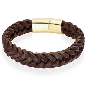 Heren armband LGT Jewels Gevlochten Leer Edelstaal Bruin Goudkleurig