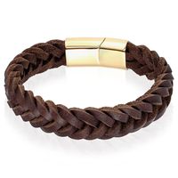 Heren armband LGT Jewels Gevlochten Leer Edelstaal Bruin Goudkleurig-19cm - thumbnail