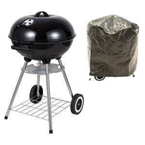 Ronde houtskool barbecue grill met deksel incl beschermhoes