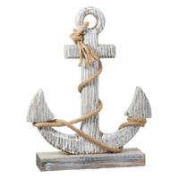 Anker beeld - wit - dennenhout/jute - 40 cm - maritieme decoratie - Nautische Woonstijl