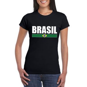 Zwart/ wit Brazilie supporter t-shirt voor dames