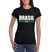 Zwart/ wit Brazilie supporter t-shirt voor dames - thumbnail