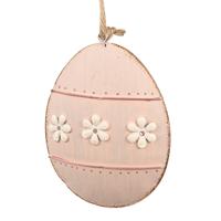 Clayre & Eef Paashanger Ei 8 cm Roze IJzer Ovaal Decoratie Hanger Rood Decoratie Hanger