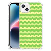 Apple iPhone 14 Plus Doorzichtige Silicone Hoesje Waves Green - thumbnail