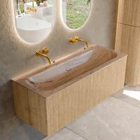 Badmeubel Mondiaz Kurve-Dlux | 120 cm | Meubelkleur Oak | Wastafelkleur Arena | Solid surface | Wasbak midden spoelbak | Zonder kraangat(en)